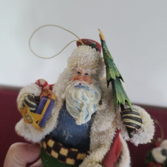 Vintage Fabric Mache Holiday Winter Christmas Ornaments Three Old World Santas - Picture 10 of 15